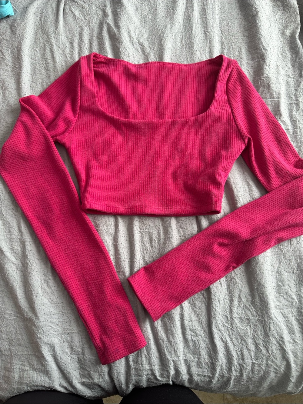 Tiger Friday Hot Pink Ribbed Long-Sleeve Dance Crop Top